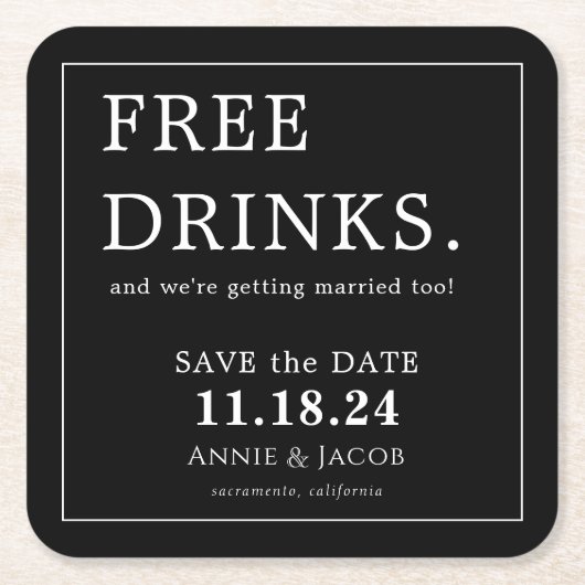 Leuke gratis Drinken Save the Date Kartonnen Onderzetters (Voorkant)