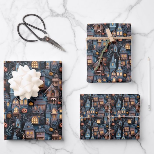 Leuke Griezeld Huis Halloween Inpakpapier Vel (Voorkant)