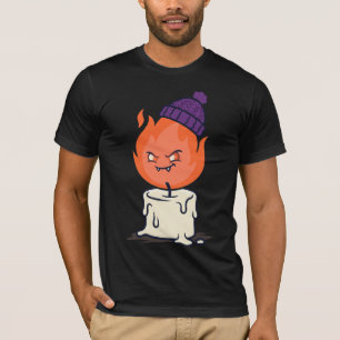 Leuke griezelige vlam kaars beanie grafische T-shi T-shirt