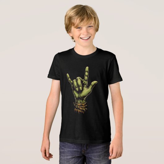 Leuke griezelige Zombie Rock Hand Halloween Tri-Blend Shirt (Voorkant volledig)