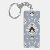 Leuke grijze beige ikat stammenpatronen sleutelhanger (Voorkant Links)