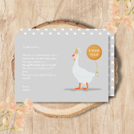 Leuke grijze en gele domme gans 1e verjaardagsfees bedankkaart