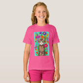 Leuke grijze kat met kleurrijke bloemen t-shirt (Voorkant volledig)