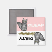 Leuke Grijze Kat Schoon Vuil Vaatwasser Magneet (Voorkant / Achterkant)