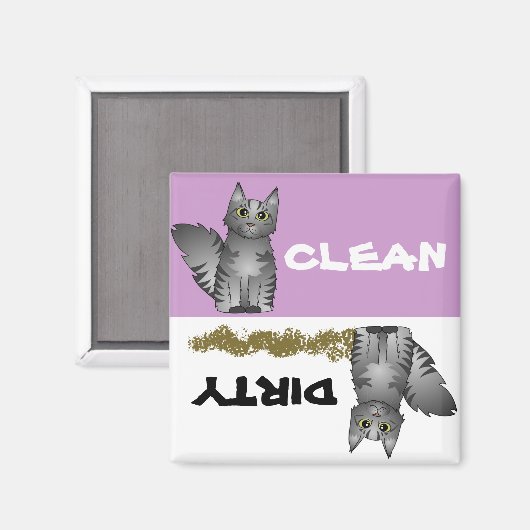 Leuke Grijze Kat Schoon Vuil Vaatwasser Magneet (Voorkant / Achterkant)