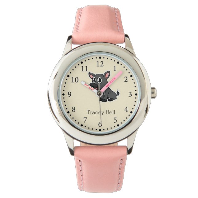 Leuke grijze kleine ezel crème horloge (Voorkant)