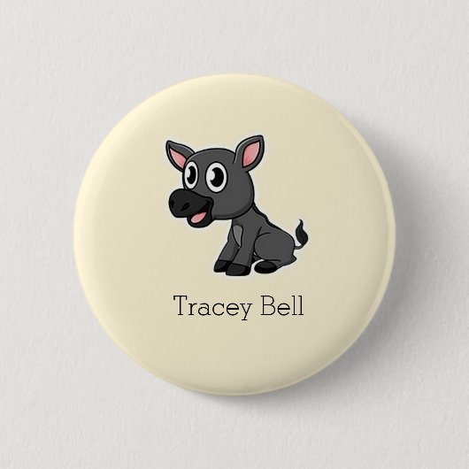 Leuke grijze kleine ezel crème ronde button 5,7 cm (Voorkant)