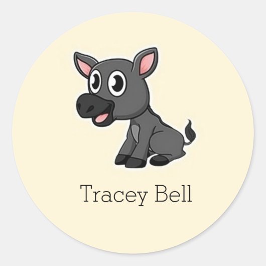 Leuke grijze kleine ezel crème ronde sticker (Voorkant)