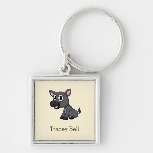 Leuke grijze kleine ezel crème sleutelhanger (Voorkant)