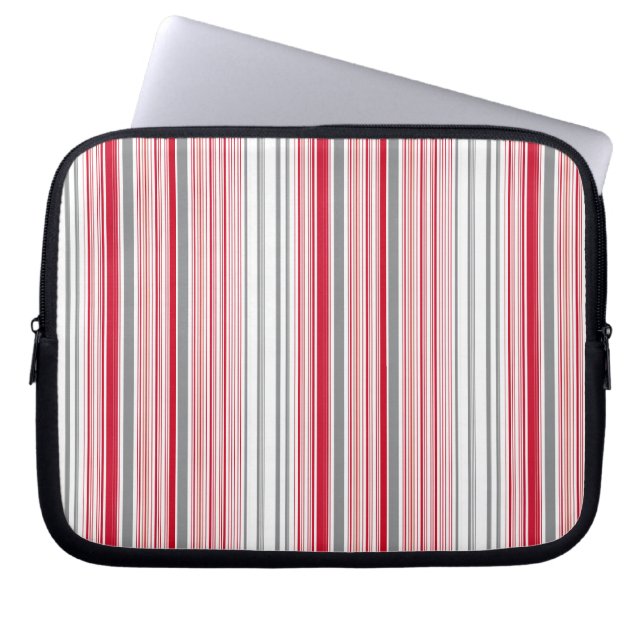 Leuke grijze rode strepen laptop sleeve (Voorkant)