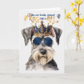 Leuke Grijze Schnauzer Koning voor een Dag Grappig Kaart (Gele Bloem)
