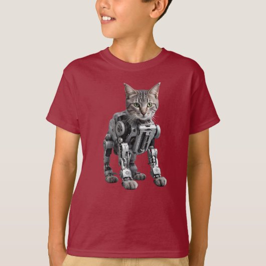 Leuke Grijze Tabby Robot Kinderen T-shirt (Voorkant)