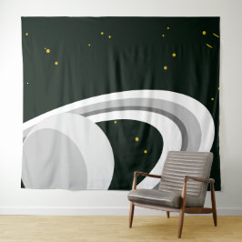 Leuke Grijze Witte Saturnus Planeet Ringen Sterren Wandkleed