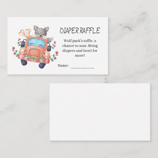 Leuke Grijze Wolf Baby shower Luier Raffle Informatiekaartje (Voorkant / Achterkant)