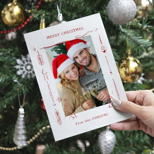 Leuke Grille Rood Doodle Kerst Foto Frame Feestdagenkaart
