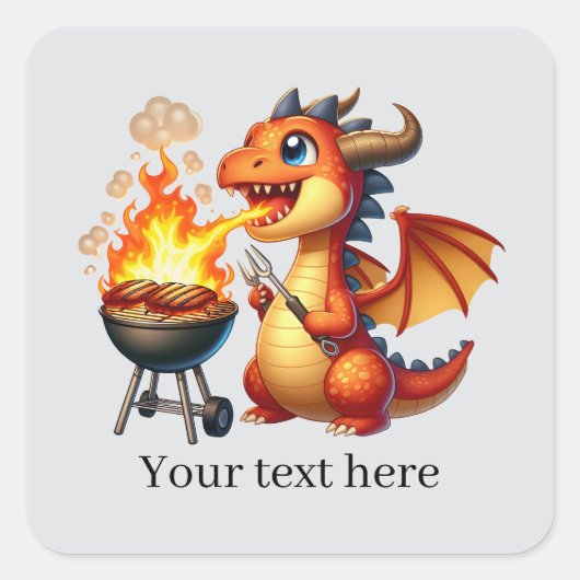 Leuke grillende draak aanpasbaar vierkante sticker (Voorkant)