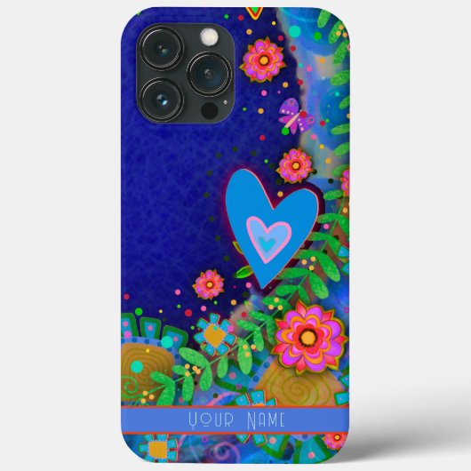 Leuke grillige Blauwe Hart Floral Inspirivity Art Case-Mate iPhone Case (Achterkant)