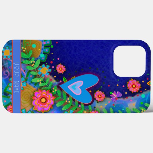 Leuke grillige Blauwe Hart Floral Inspirivity Art Case-Mate iPhone Case (Achterkant (horizontaal))