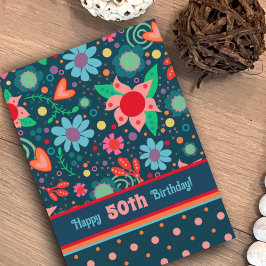 Leuke grillige bloemen meisje kleurrijke aangepast kaart