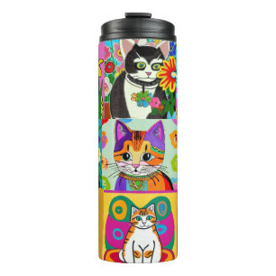 Leuke grillige Folk Art Cartoon Katten Thermosbeker