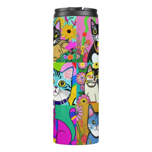 Leuke grillige Folk Art Cartoon Katten Thermosbeker (Achterkant)