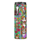 Leuke grillige Folk Art Katten en bloemen Quilt Thermosbeker (Achterkant)
