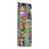 Leuke grillige Folk Art Katten en bloemen Quilt Thermosbeker (Geroteerd rechts)