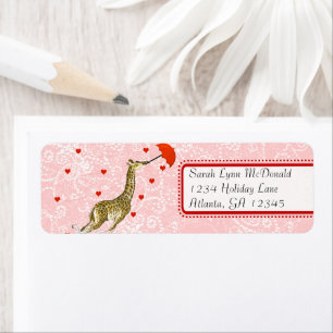 Leuke grillige Giraffe Rood Roze Stippen & Harten Etiket