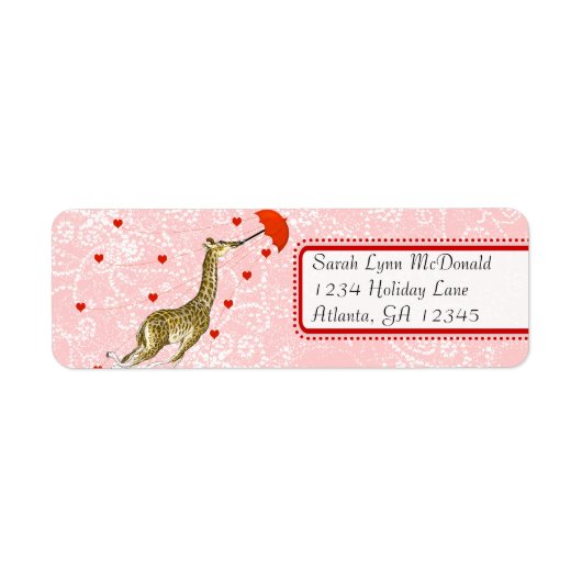 Leuke grillige Giraffe Rood Roze Stippen & Harten Etiket (Voorkant)