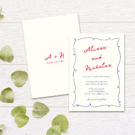 Leuke grillige golvende rand monogram bruiloft kaart