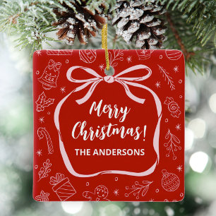 Leuke grillige hand getrokken boog Kerstmis Keramisch Ornament