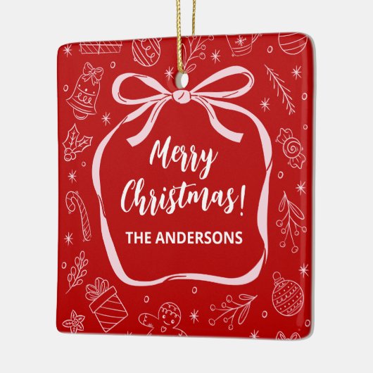 Leuke grillige hand getrokken boog Kerstmis Keramisch Ornament (Links)