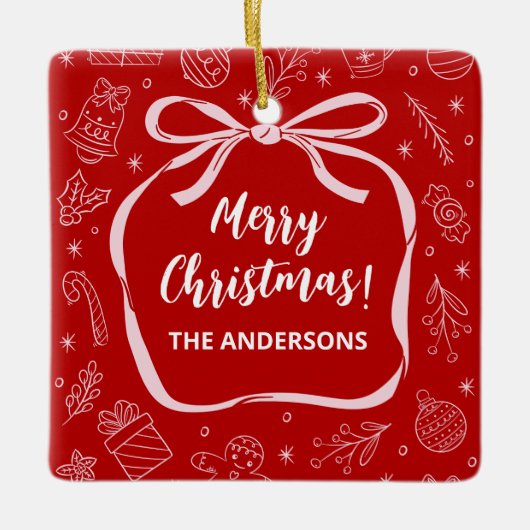 Leuke grillige hand getrokken boog Kerstmis Keramisch Ornament (Voorkant)