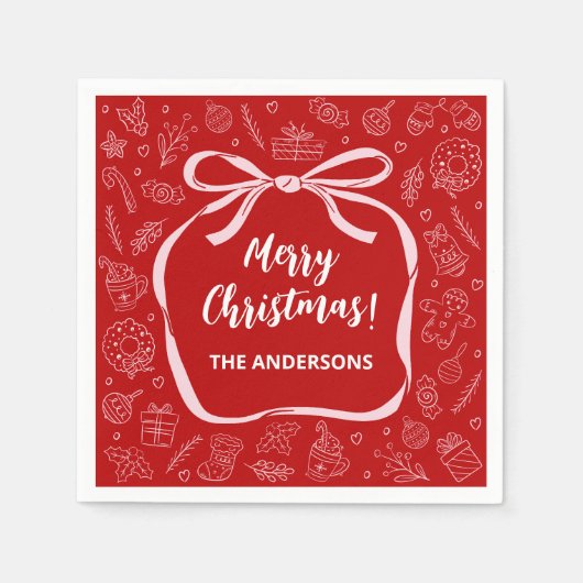 Leuke grillige hand getrokken boog Kerstmis Servet (Voorkant)