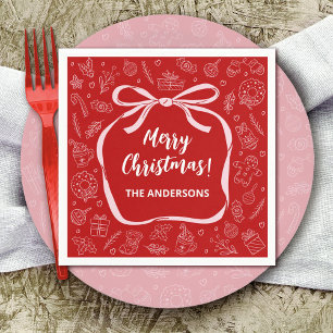 Leuke grillige hand getrokken boog Kerstmis Servet