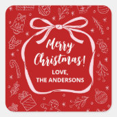 Leuke grillige hand getrokken boog Kerstmis Vierkante Sticker (Voorkant)