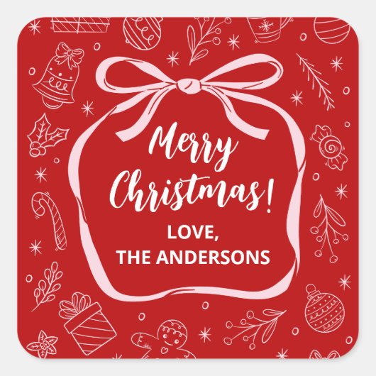 Leuke grillige hand getrokken boog Kerstmis Vierkante Sticker (Voorkant)