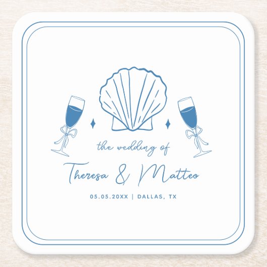 Leuke grillige hand getrokken nautische kust bruil kartonnen onderzetters (Voorkant)