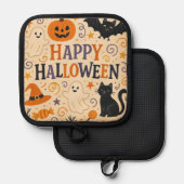 , leuke grillige Happy Halloween Pannenlap (Voorkant / Achterkant)