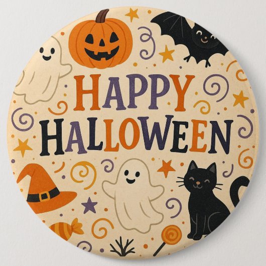 , leuke grillige Happy Halloween Ronde Button 6,0 Cm (Voorkant)