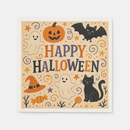 , leuke grillige Happy Halloween Servet (Voorkant)