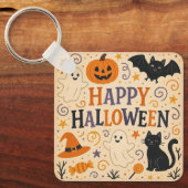 , leuke grillige Happy Halloween Sleutelhanger (Voorkant)