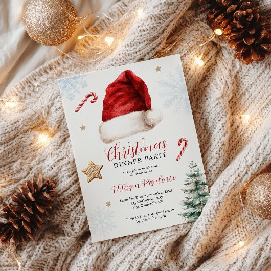 Leuke grillige kerstmuts kerstdiner partij kaart