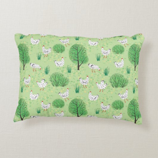 Leuke grillige kip weide groen veld kippen accent kussen (Achterkant)