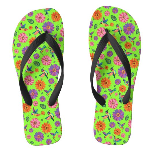 Leuke grillige kolibries lente bloemen patroon teenslippers (Voetbed)