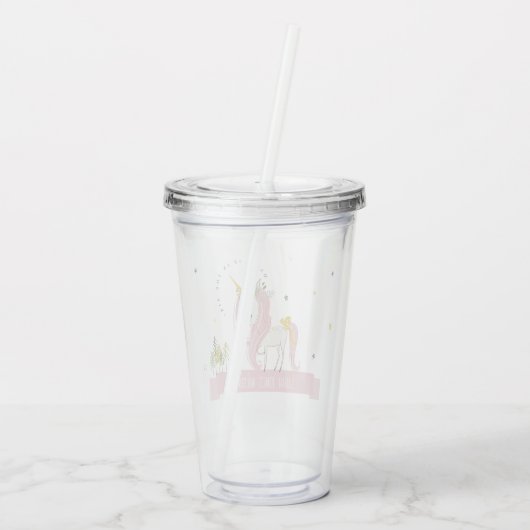 Leuke grillige magische eenhoorn roze prinses Kind Acryl Drinkbeker (Achterkant)