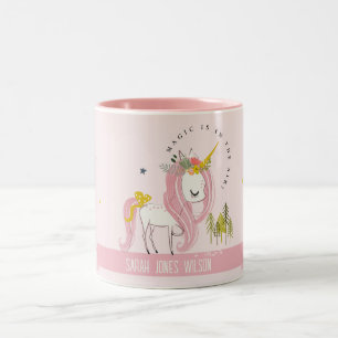 Leuke grillige magische eenhoorn roze prinses Kind Tweekleurige Koffiemok