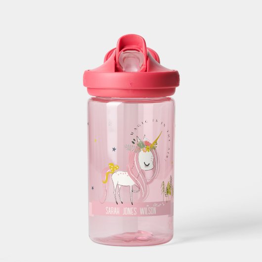 Leuke grillige magische eenhoorn roze prinses Kind Waterfles (Voorkant)