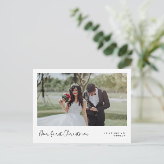 Leuke grillige Onze eerste Kerstmisfoto Briefkaart (Staand voorkant)