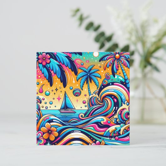 Leuke grillige psychedelische zeilboot (Staand voorkant)